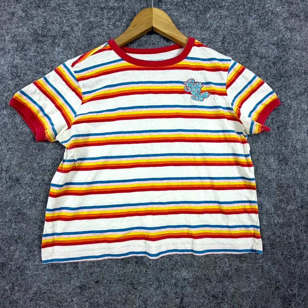 Freeze Bye Bye Retro T-Shirt Women Medium Striped Embroidered Crew Neck‎